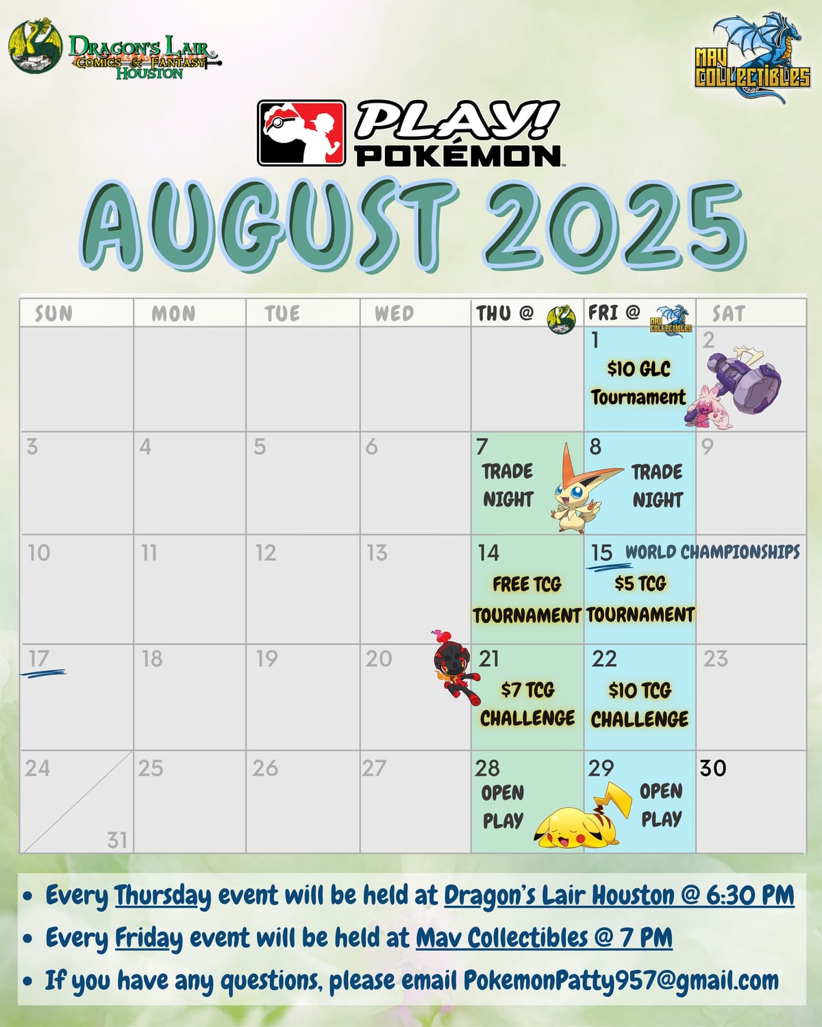 August calendar for BOTH leagues!